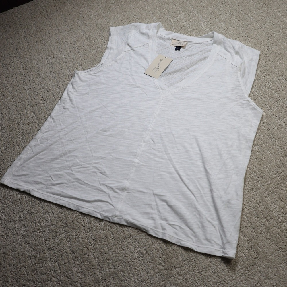 Universal Thread Women White Cap Sleeve V-Neck Slub Knit Top XL NWT